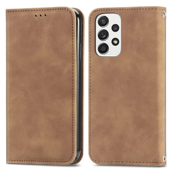 Etui til Samsung S24 brunt lær flip business solid magnetisk