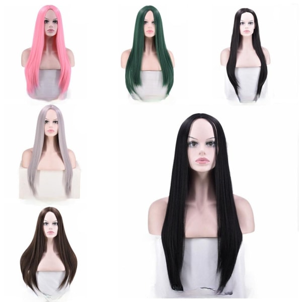Kvinner parykk mellomlangt rett hår Hårtrekk + farger tilgjengelig W157 gray