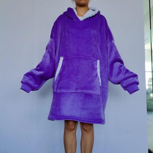 Flanell semsket TV-teppe med lomme løs genser Lazy Blanket Hettegenserteppe Purple 80*113cm