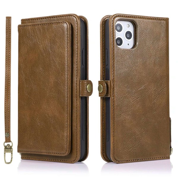 Etui til iPhone 13 brun multi kort split læder multi funktion kort slot retro pung