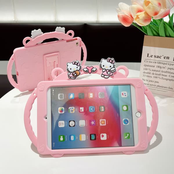 Etui til iPad 6 Air2/Pro 9.7 Bærbart Dobbelt Hoved Kitty Kat Stativ Silikone Blødt