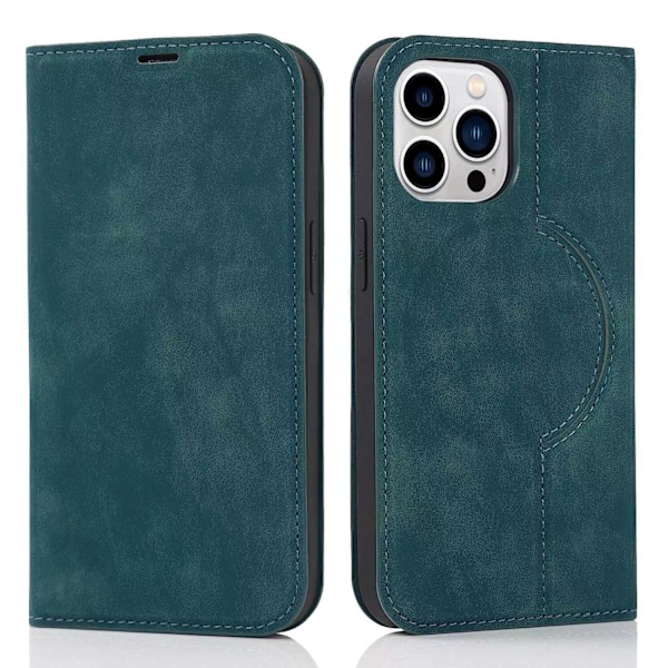 Kotelo iPhone 15PRO:lle, vahva magneettinen langaton lataus, sininen [Z-lataus] nahkainen lataus