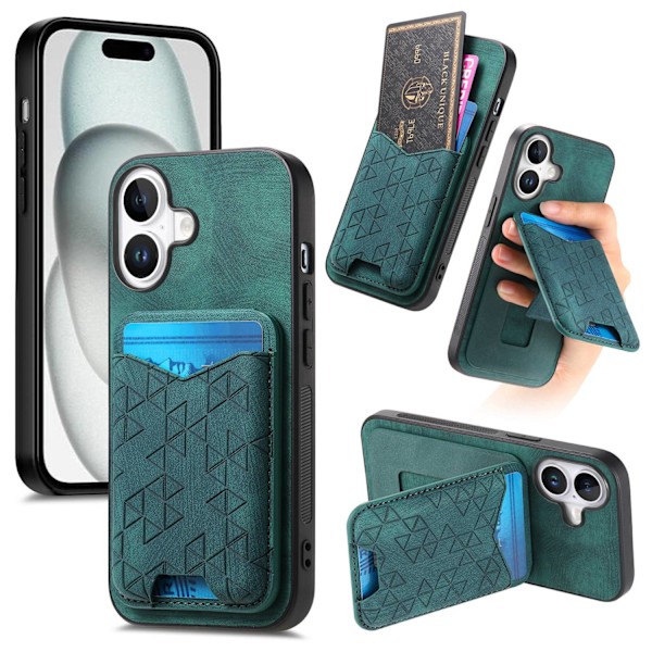 Fodral för iPhone 14 Pro Grön Vikbart Ställ Korthållare Förvaring Enkelt Läder Multifunktionellt Anti fa