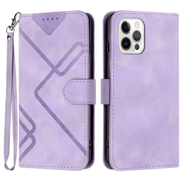 Etui for iPhone15promax lys lilla preget skinn kortholder håndstropp hudfølelse trykk l