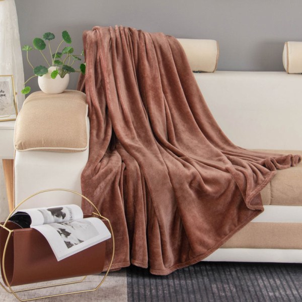 Teppe ensfarget flanellteppe fortykket dobbeltsidig fleecelaken lurteppe Coral Fleeceteppe Camel 130*150cm