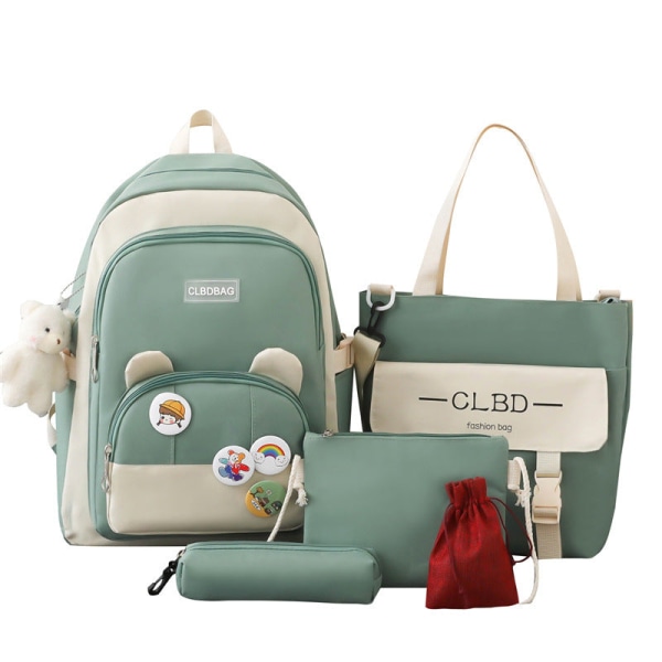 Student pige rygsæk skuldertaske skoletaske -Piece Korean StyleFresh 3-6 Middle School Green 31*43*14cm