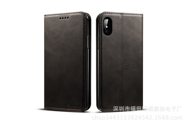Etui til iPhone 13 sort retro snap-on flip kortpung læder