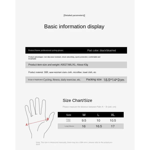 Naiset Miehet Pyöräilyhanskat Ulkopyöräily Urheilu Fitness Hengittävä Liukumaton A0060-Blue XL