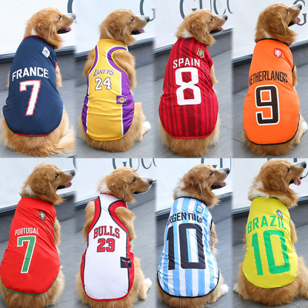 Husdjurskläder Hund Golden Retriever Sommar Mesh väst VM Ball Uniform Basketkläder Navy blue No. 7 France 2xl