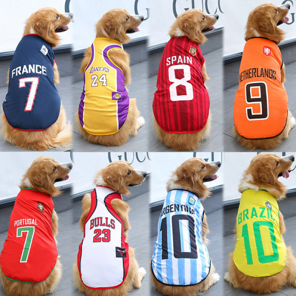 Husdjurskläder Hund Golden Retriever Sommar Mesh väst VM Ball Uniform Basketkläder Red No. 8 Spain m