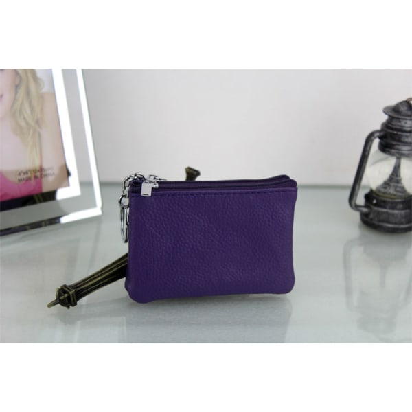 Damplånbok myntväska äkta läder Creative Dubbellagers Cattlehide Card Bag Case Nylon Myntväska Purple