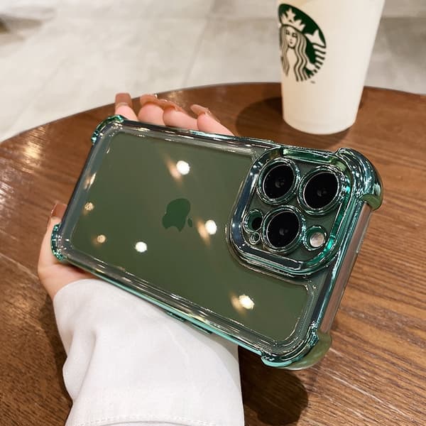 Deksel til iPhone 17 Pro Max 6D fallsikkert grønt transparent fullt dekkende silikon firehjørne fallsikkert Green