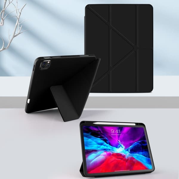 Stilfuldt etui til iPad 7/8/9 10,2 tommer penholder sort deformeret foldbart læder