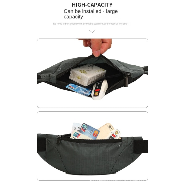 Fanny Pack Løbebælte Taljetaske Organizer Sport Stor kapacitet usynlig Silver White 38*12*1