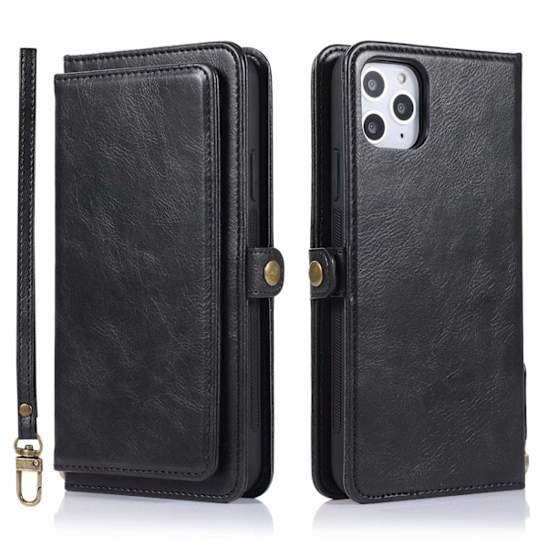 Etui til iPhone 14 Pro Max sort multi-kort split læder multi-funktion kort slot retro pung