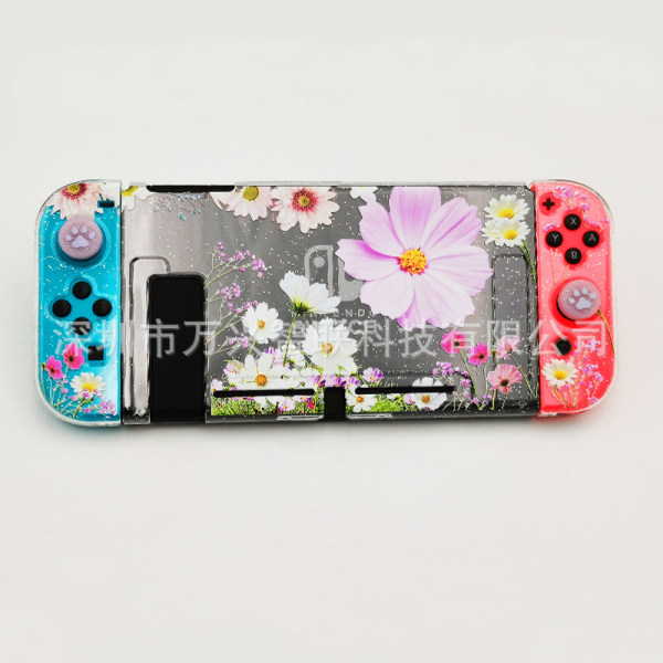 För Switch Transparent Crystal Glitter Cover Pc Split Protective Shell Switch Pink Flower