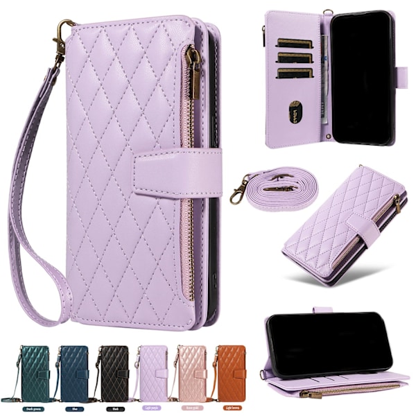 Etui til iPhone 14Pro lilla kort lanyard læder multifunktionel kortslot flip