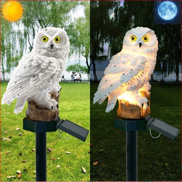 aurinkokuistin valo, Owl Garden -aurinkovalot, aurinkoenergialla toimiva LED-lamppu ulkokäyttöön, koristeelliset vedenpitävät puutarhavalot white body