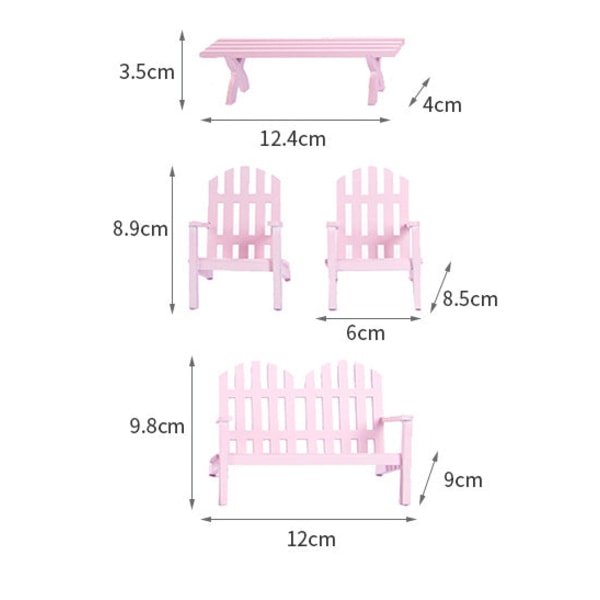 Miniatyrmøbler Leketøy Dukker Hus DIY dekorasjonstilbehør Mini 1:12 Parkbord og stolsimulering Pink a double chair