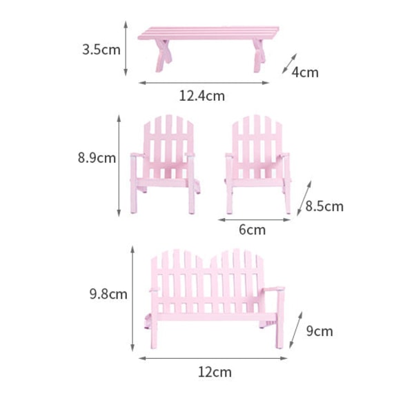 Pienoishuonekalut lelunuket talo tee-se-itse-sisustustarvikkeet mini 1:12 puistopöytä ja tuoli simulaatio Pink armchair