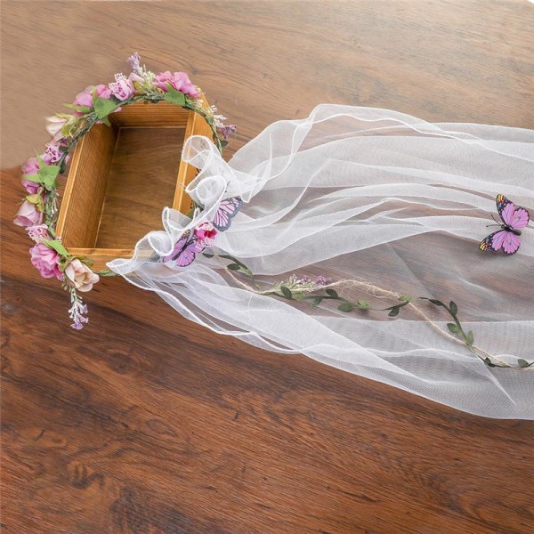 Kvinner mote blomsterkrans med slør krans bryllup pannebånd krone brude tilbehør Like the picture 7#