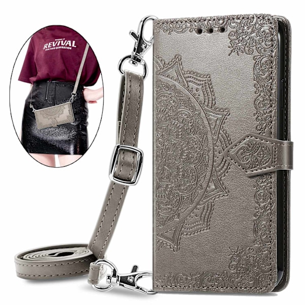 Etui til iPhone 16 Plus grå japansk og koreansk messenger taske lang snor talje crossbody