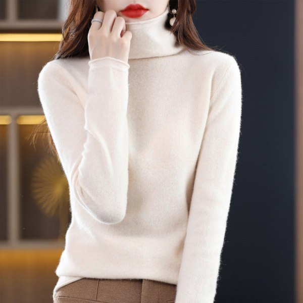 Kvinder Strik Efterår Vinter Sweater Pure Wool Sweater Løs høj krave bunkekrave undertrøje Golden camel L