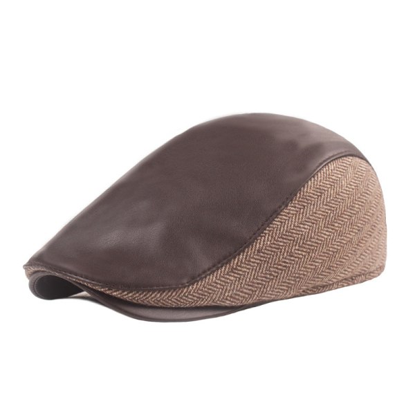 Beretlue Fiskebein Peaked Cap Herre Beret Leather Advance Hats Høst Vinter Øreklaffer Cap Middelaldrende og eldre menneskers hatter Brown XL（58-60cm）