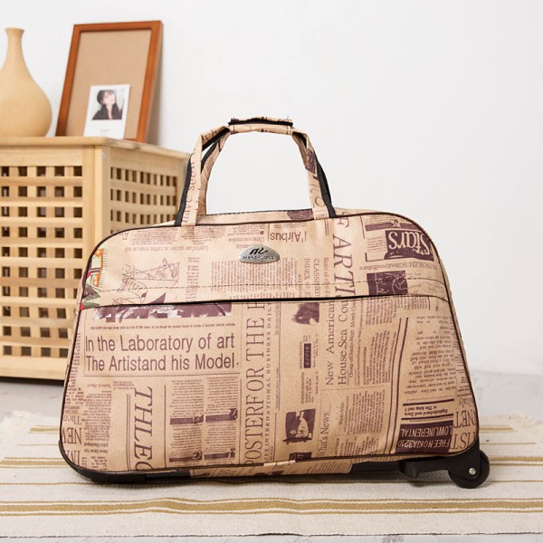 Vedä matkalaukku naaras Suuri kapasiteetti Canvas opiskelija söpö matka Newspaper 20 inches