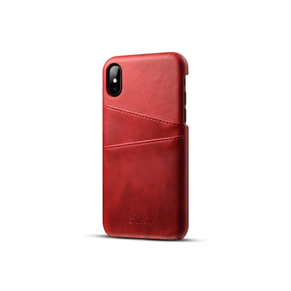 Fodral för iPhone 13 Pro 6,1 tum röd retro kortplats kalvskinn läder skyddande business