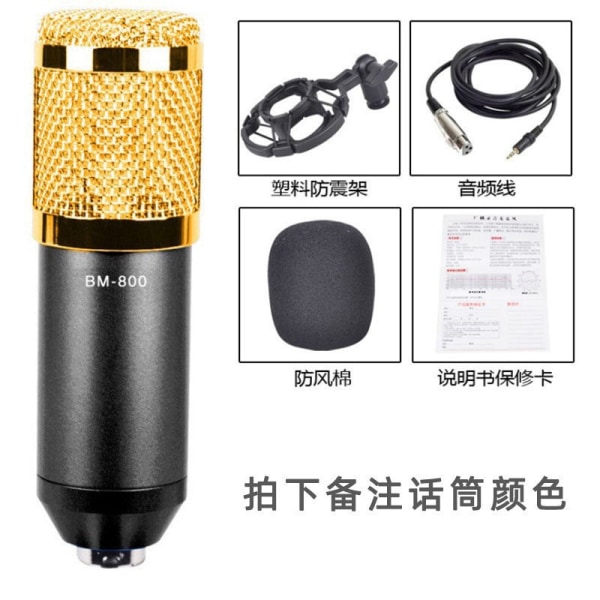 Engros Kondensatormikrofon Bm800 Mobiltelefon Computer Live Karaoke Optagelse Mikrofon Cantilever Bracket Sæt BM899 Black gold mesh