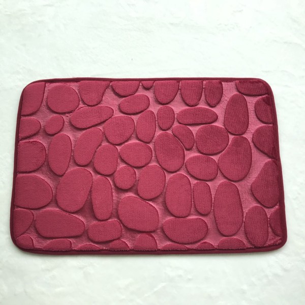 Bath Mat Non Slip Absorbent Shower Bathroom Rug Carpet Pebble Embossing Dark red 50*80