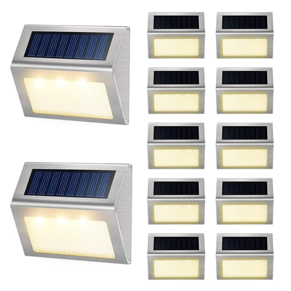 2/4/6/8/10 stk 3Led Solar Lampe Rustfri Udendørs Vandtæt Væglampe Have Landskab Sti Trappetrin Dæk Balkon Hegnslys Warm White 10pcs