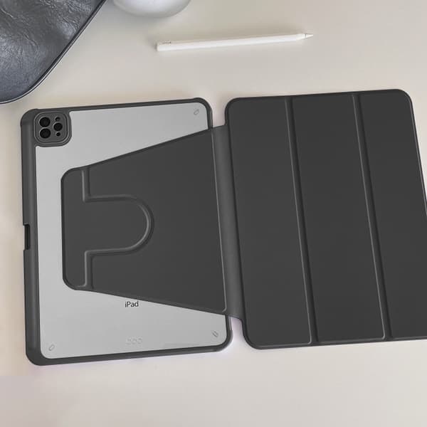 Etui til iPad 2024 Pro 11\" M4 Mystisk Sort Solid Ramme Roterende Trifold