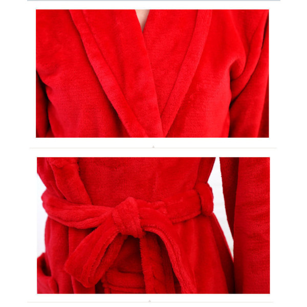 Kvinnenattkjole flanell fortykket høstrød badekåpe Red L suggested 105-130 kg