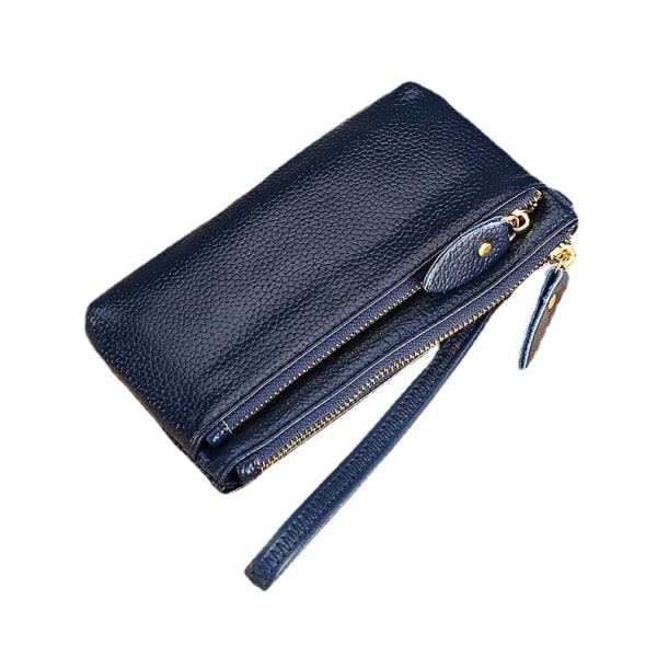 Kvinnor plånbok myntväska Äkta läder Mode Clutch Dragkedja Handledsväska Dark blue long