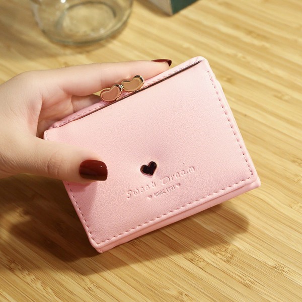 Naisten lompakko kolikkokukkaro korealaistyylinen lyhyt kolminkertainen naispuolinen opiskelija rakastaa useita korttipaikkoja Light pink