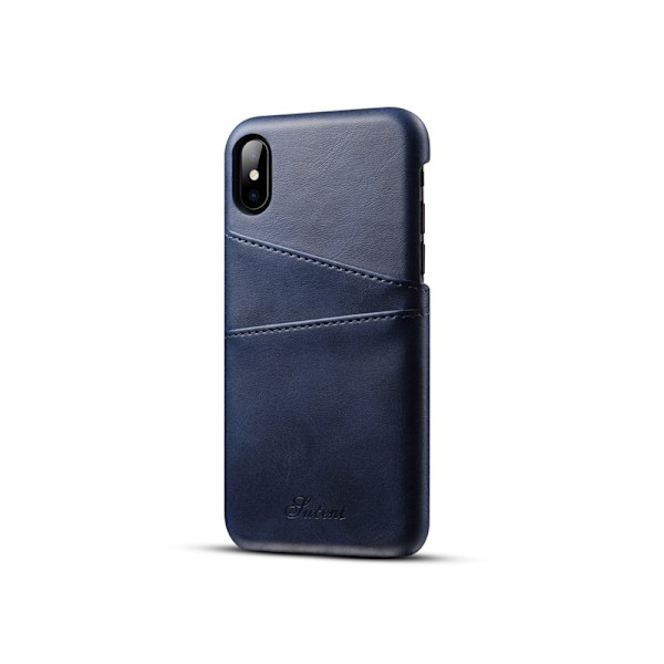 Fodral för iPhone 13 Pro 6,1 tum mörkblå retro kortplats kalvskinn läder skyddande business