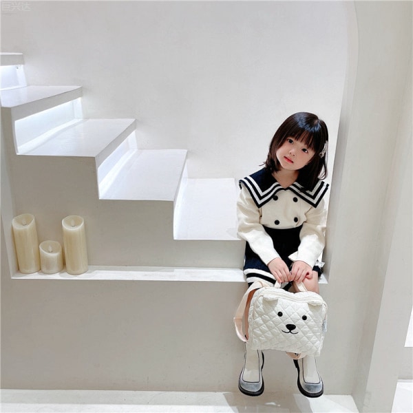 Lasten lasten reppu toddler koululaukku casual karhu puuvillakangas White