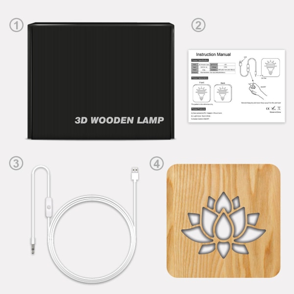 LED Wooden Carving Nattlys USB Power Lotus Pattern T1987W