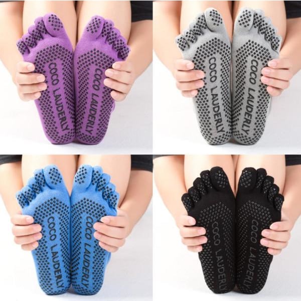 1 Set Yoga Strumpor Handskar Dam Halkfri Fem Finger Toe Strumpor Pilates Massage Atletisk Sport Strumpor Handskar Set Grey