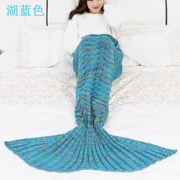 Ontto aallotettu merenneitopeitto villaneulottu sohvapäällinen cover makuupussi Lake Blue 180*90cm