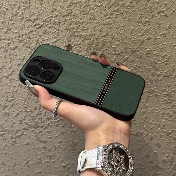 Fodral för iPhone 17promax träådring läder skarvning träådring full lins