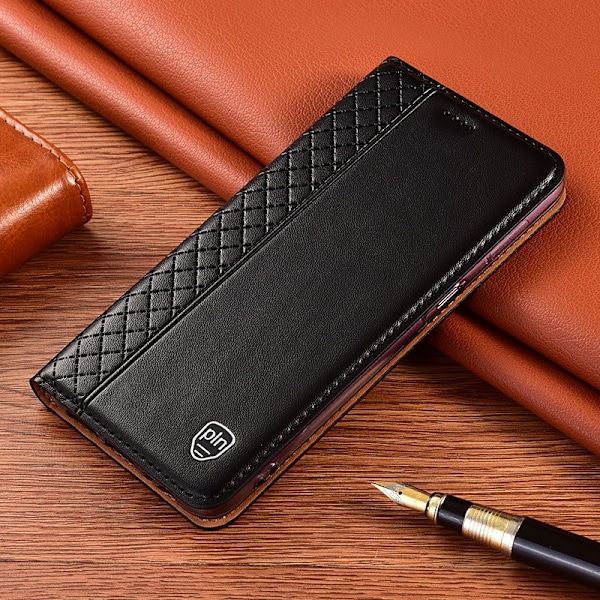 Etui til iPhone 16 Nappa Sort indvendig mesh læder flip