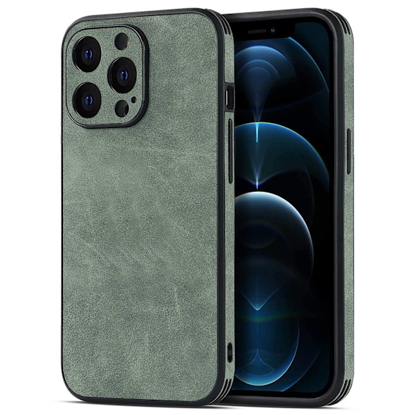 Etui for iPhone 15 Plus, havgrønt lammeskinn med linse