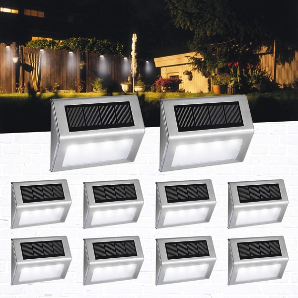 Ulkona ruostumattomasta teräksestä valmistettu led aurinkopolku portaikkovalo vedenpitävä 3 LED aurinkoterassi valot parveke puutarha piha-aita aurinkovalot White 4pcs