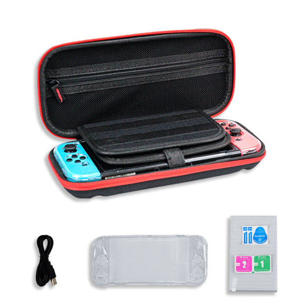 For Switch Storage Bag NS Crystal Case Ladekabel Tempered Film Protective Case Black