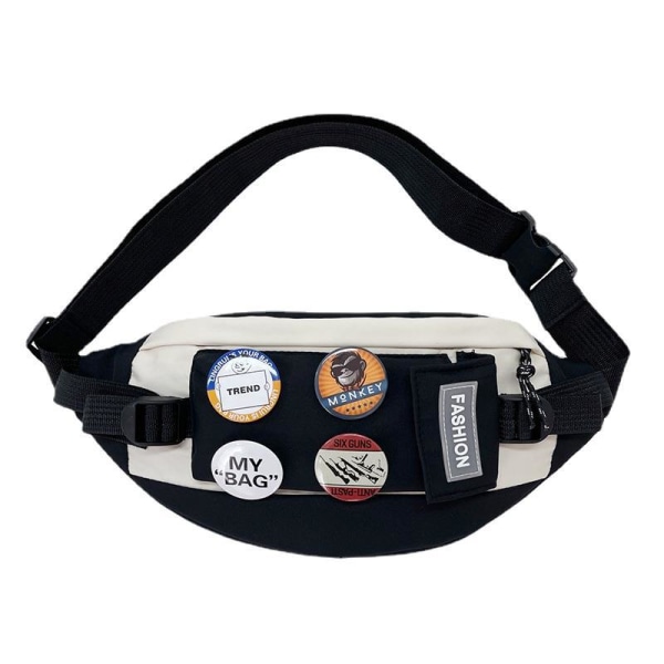 Fanny Pack Løpebelte Midjeveske Organizer Multifunksjonell Fritid Black and White