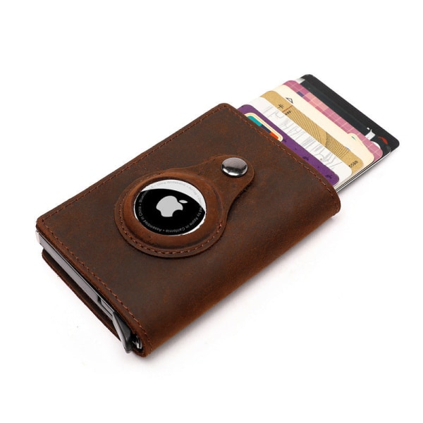 AirTag Positioning Tracker Nahkainen korttipidike Metallialumiiniseoksesta valmistettu RFID-lompakko Light Brown