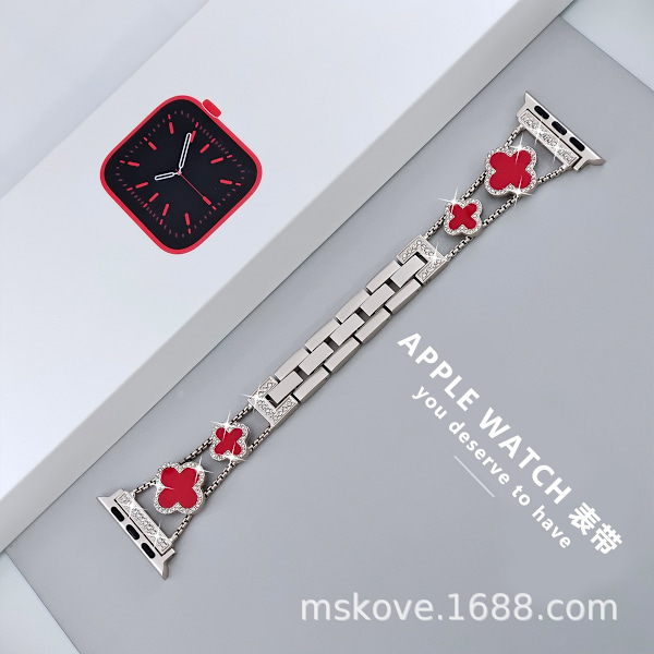 Klockarmband för Apple Watch iWatch 42/44/45mm -9 generationer Starlight + Ruby
